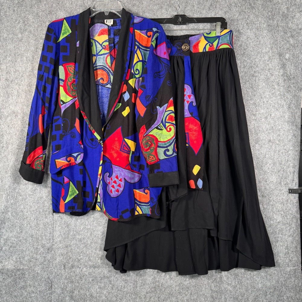 Vtg F Stop Art-to-Wear Jacket Skirt Suit Set‎ Womens Medium/Large Funky Wild 80s
